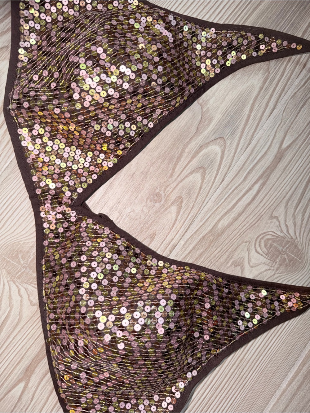 Express Y2K McBling Bronze Sequin Halter Going Out Top Clubwear L